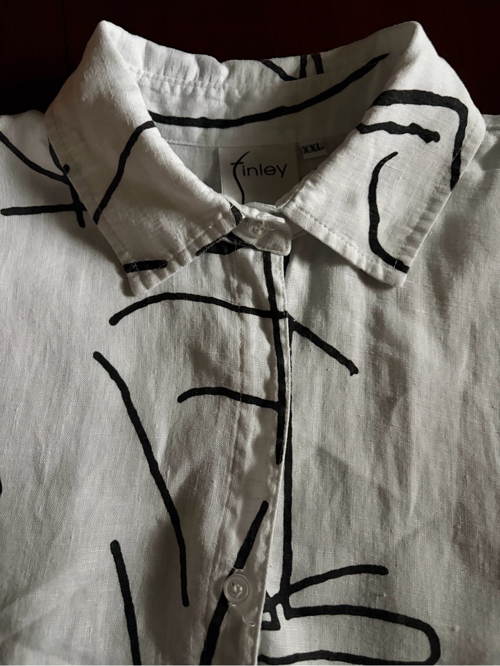 Finley White Button-Down Shirt w/ Black & White Abstract Print